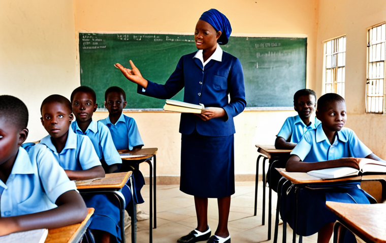 **

A classroom scene in a rural Gambian school. Children, fully clothed in school uniforms, are sharing limited textbooks. A dedicated teacher, in professional attire, is instructing them. The classroom is simple but clean. Outside, there's a community member helping to repair the school building. Emphasize community support and the dedication of teachers despite resource limitations. Safe for work, appropriate content, fully clothed, professional, modest, family-friendly, perfect anatomy, correct proportions, natural pose, well-formed hands, proper finger count, natural body proportions.

**