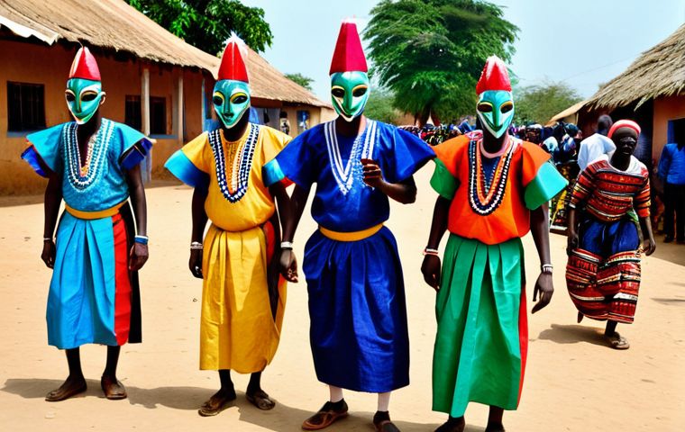 감비아의 주요 축제 - Harvest Celebration**

"A vibrant village scene in Gambia during the harvest season. People are danc...