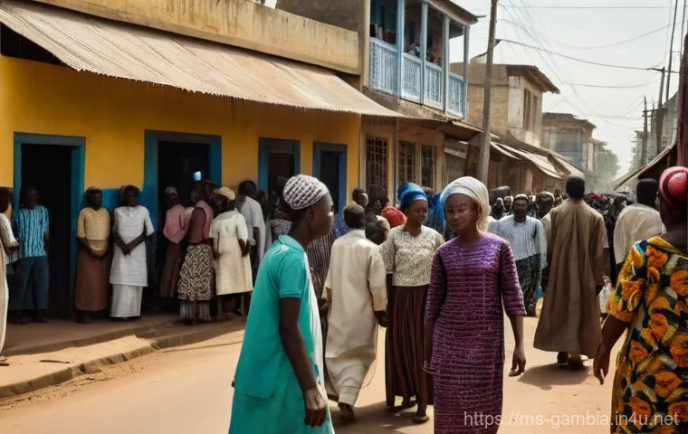 감비아 내전 및 분쟁 역사 - **Prompt 1: Early Independence Hopes and Nascent Struggles in Gambia**
    "A vibrant, wide-angle sh...