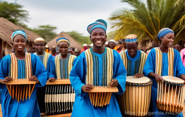 감비아에서의 로컬 커뮤니티 체험 - "A vibrant and bustling Gambian Albert Market scene, filled with warm, golden sunlight. Local vendor...