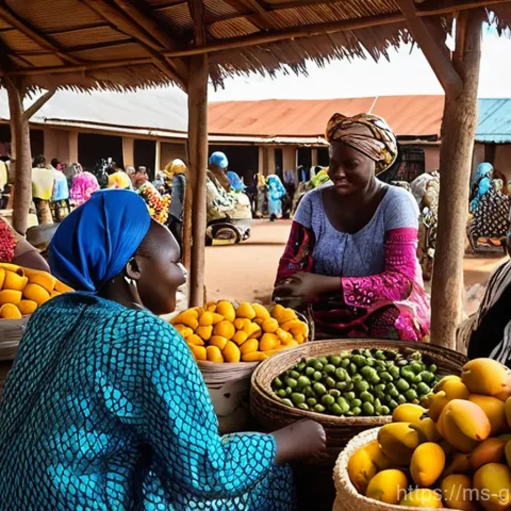 감비아 로컬 투어 추천 - **Prompt 1: Vibrant Gambian Traditional Market Scene**
    "A bustling and colorful traditional mark...