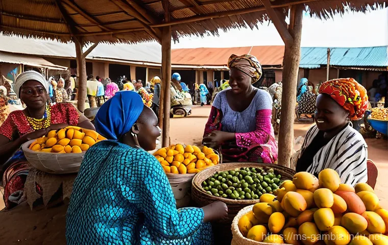 감비아 로컬 투어 추천 - **Prompt 1: Vibrant Gambian Traditional Market Scene**
    "A bustling and colorful traditional mark...