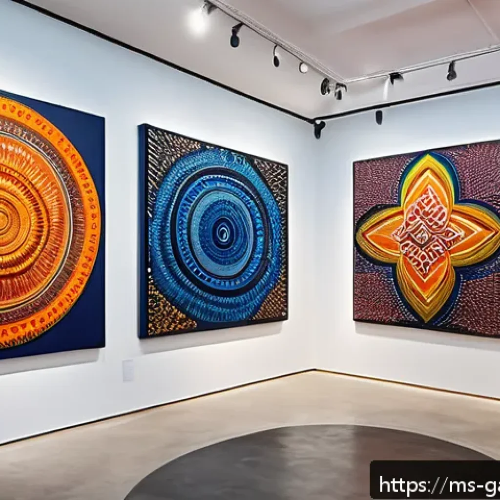 감비아 유명 예술가 - A vibrant contemporary Gambian art gallery scene showcasing large abstract paintings inspired by tra...