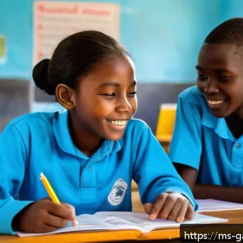 감비아 영어 사용률 - A vibrant Gambian classroom scene showing diverse young students attentively learning English, with ...
